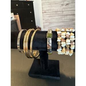 Mixed Lot Silver/Gold Tone Fashion Jewelry Bracelet Bangle Engraved Beaded 5pc